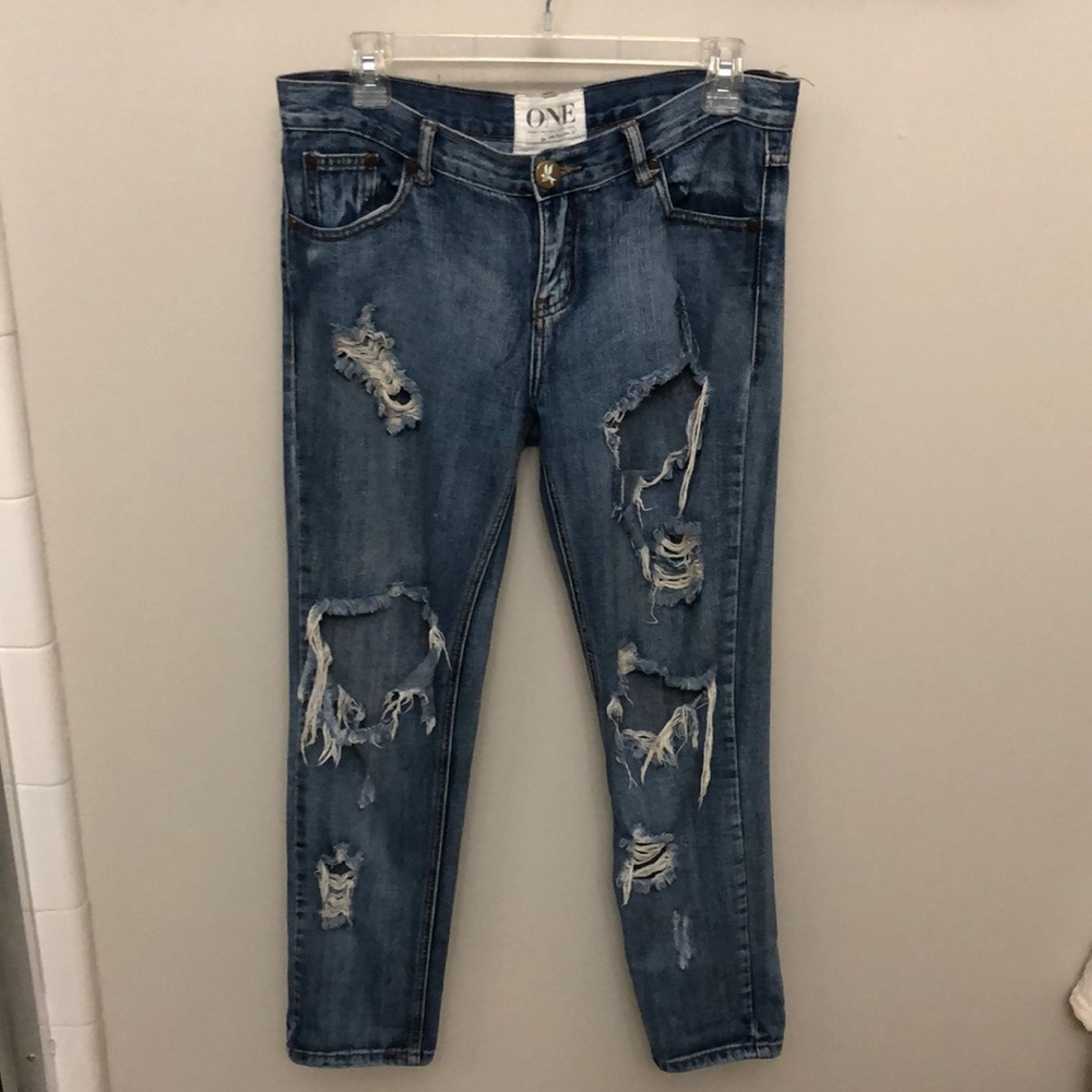 One Teaspoon Ripped Boyfriend Jeans